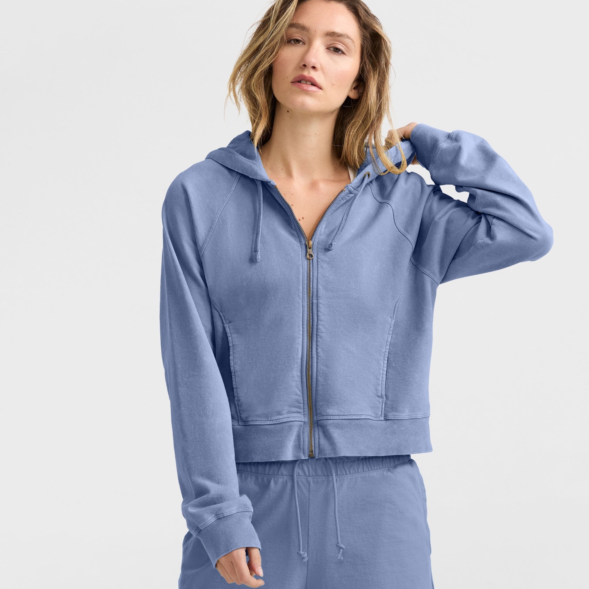 Vintage Wash Zip-Up Hoodie for Women | Soft Cotton Blend & Adjustable Hood