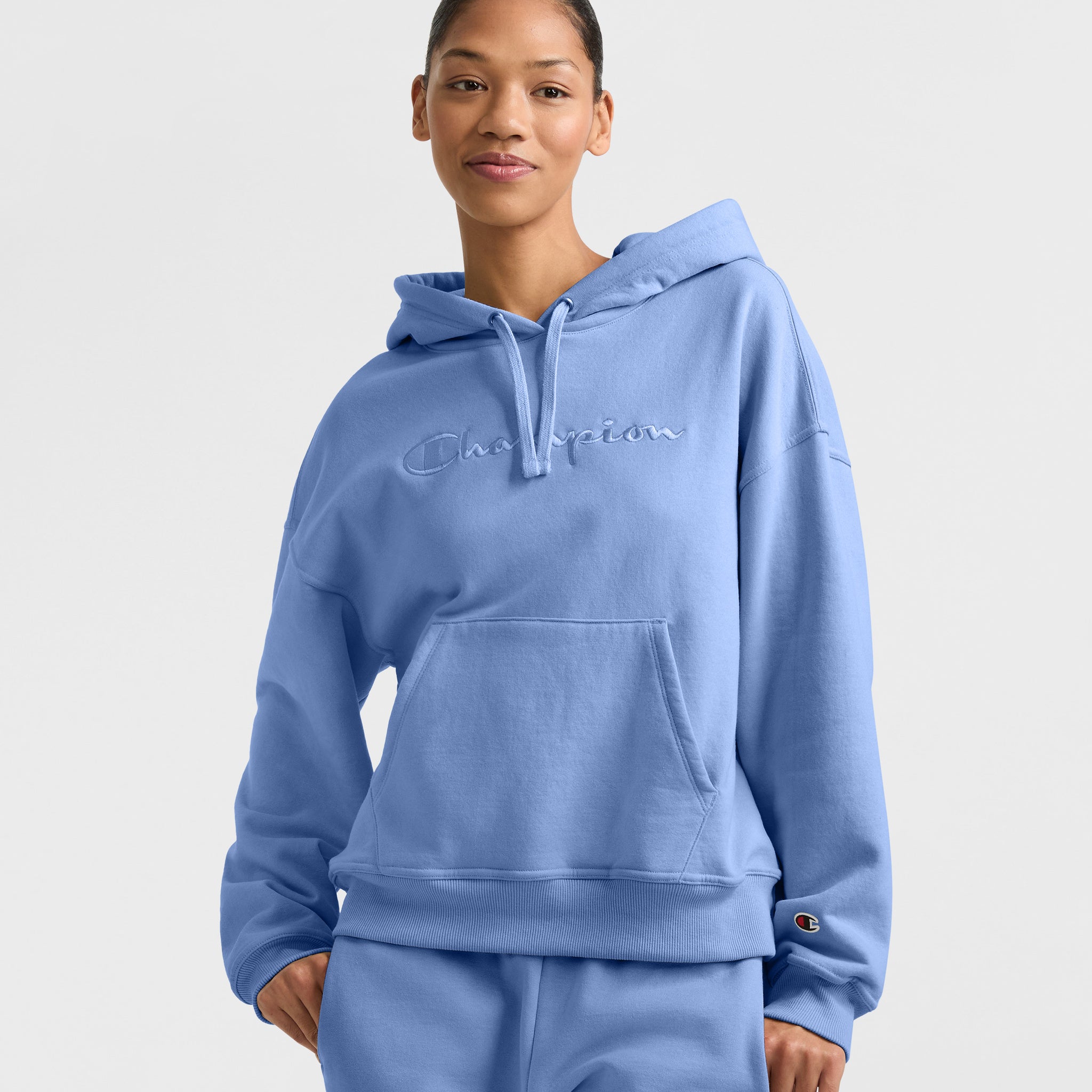Relaxed Fit Powerblend Hoodie with Embroidered Logo | Champion