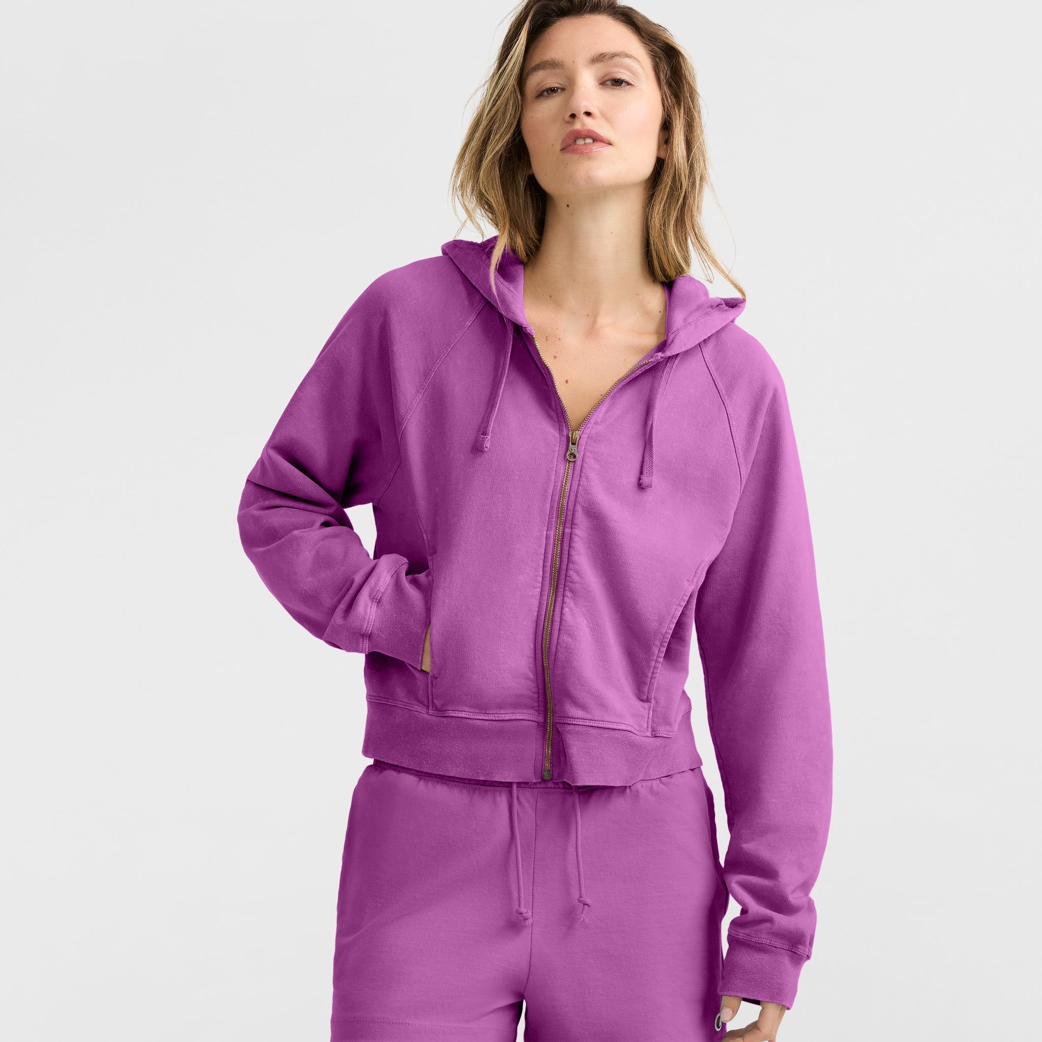 Vintage Wash Zip-Up Hoodie for Women | Soft Cotton Blend & Adjustable Hood