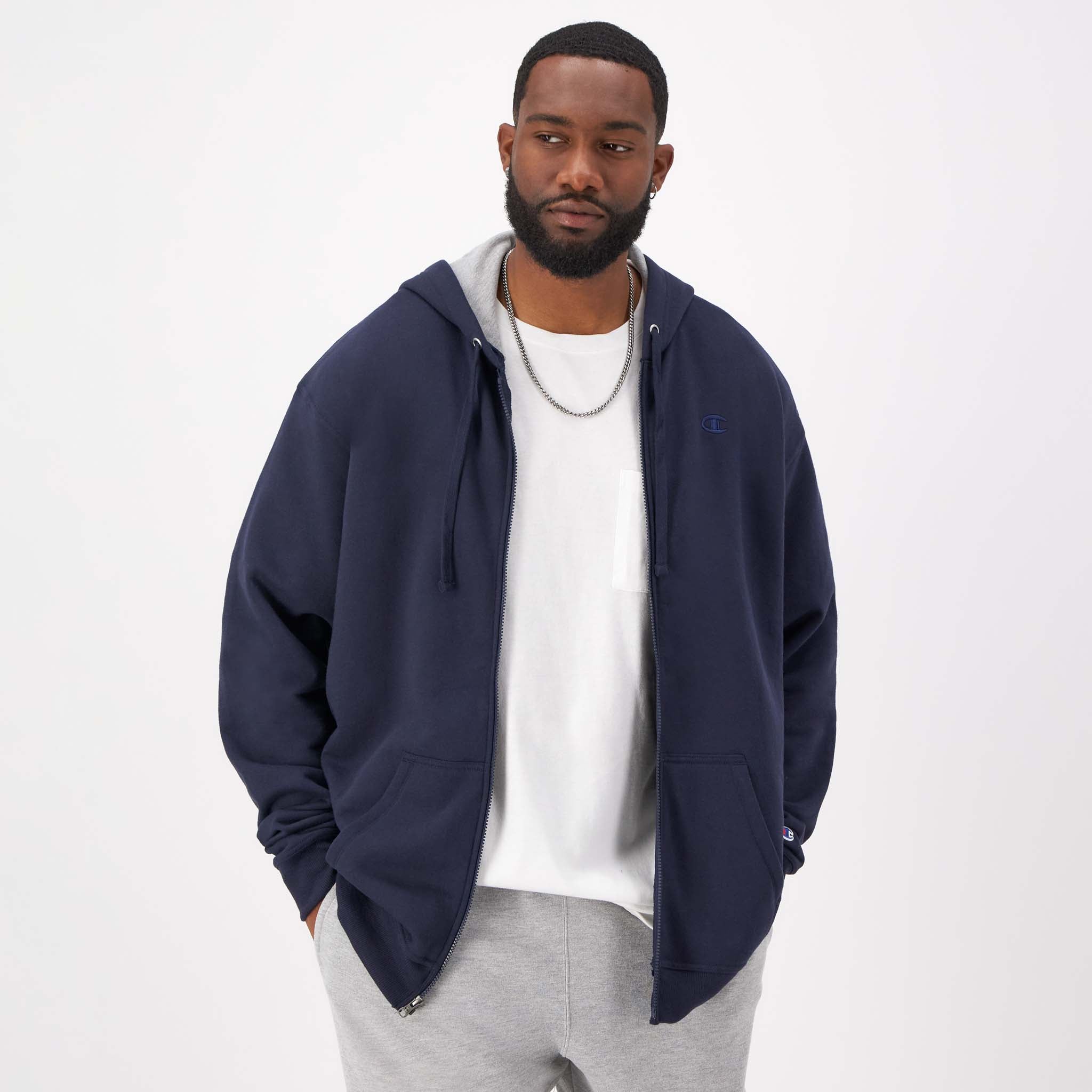 Men's Powerblend Zip Hoodie with C Logo - Big & Tall | Champion