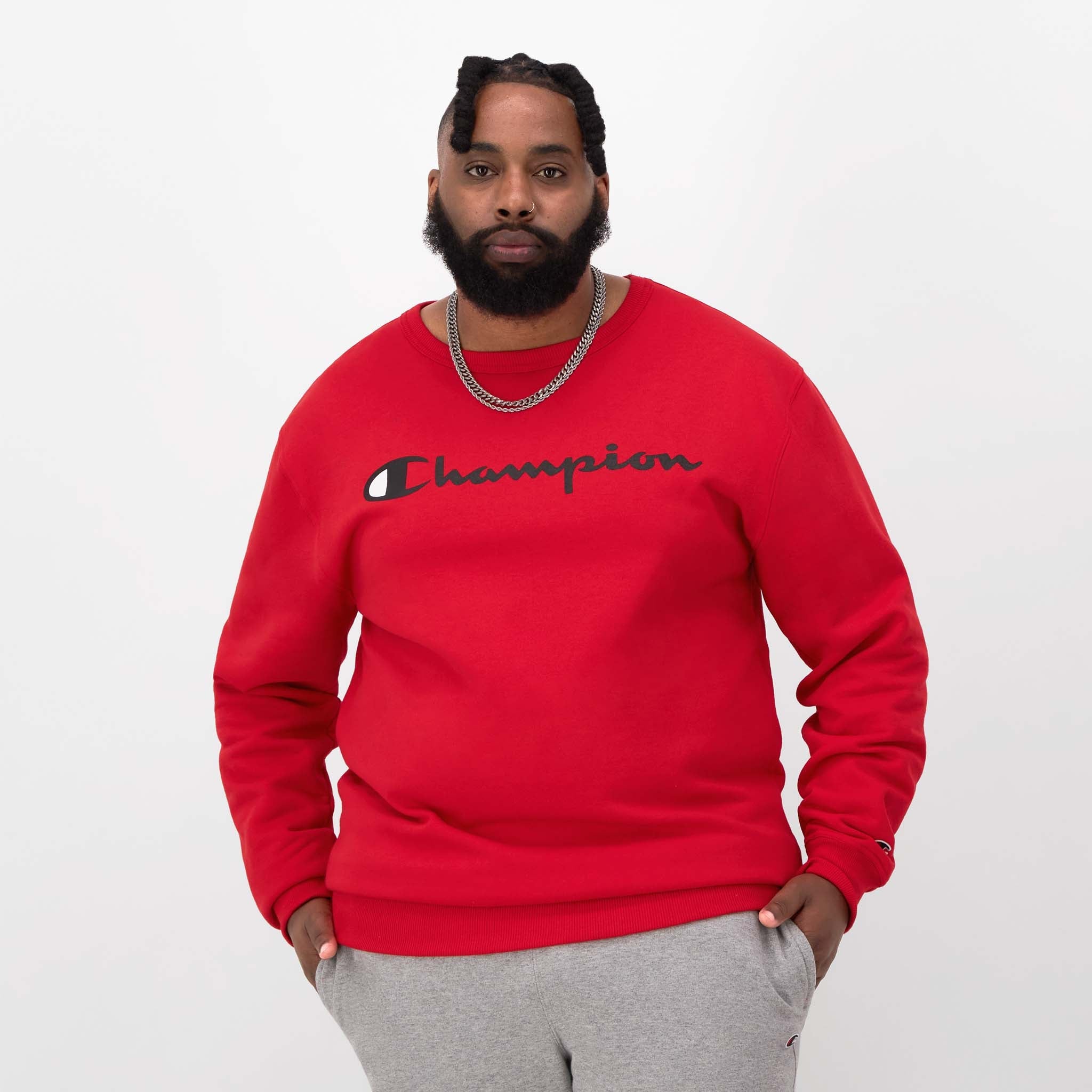 Men's Big & Tall Crewneck Sweatshirt with Script Logo | Powerblend Fleece