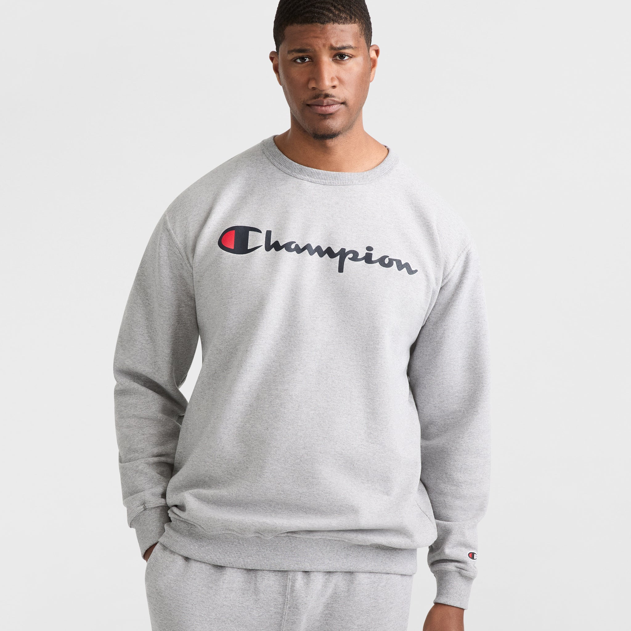 Men's Big & Tall Crewneck Sweatshirt with Script Logo | Powerblend Fleece