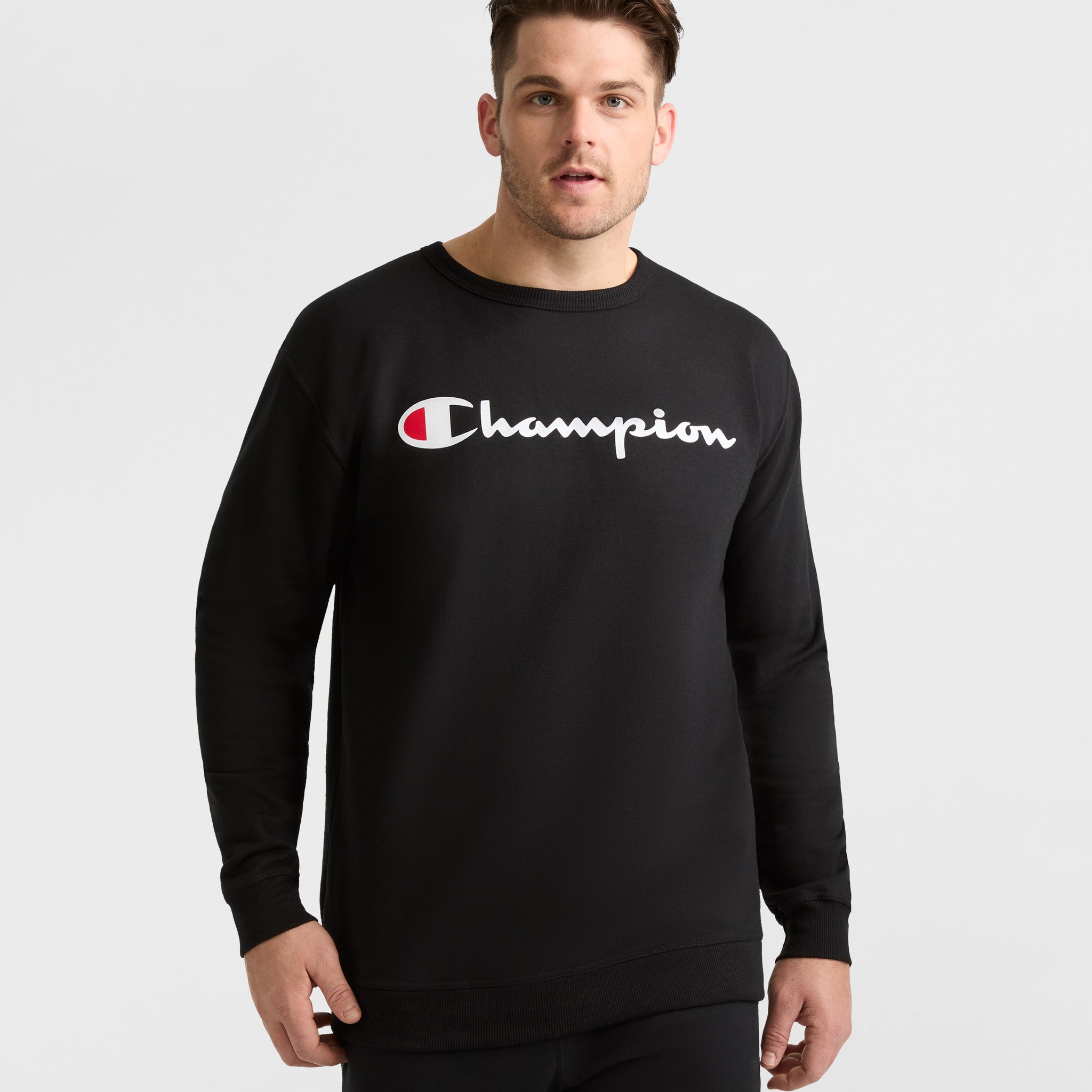 Men's Big & Tall Crewneck Sweatshirt with Script Logo | Powerblend Fleece