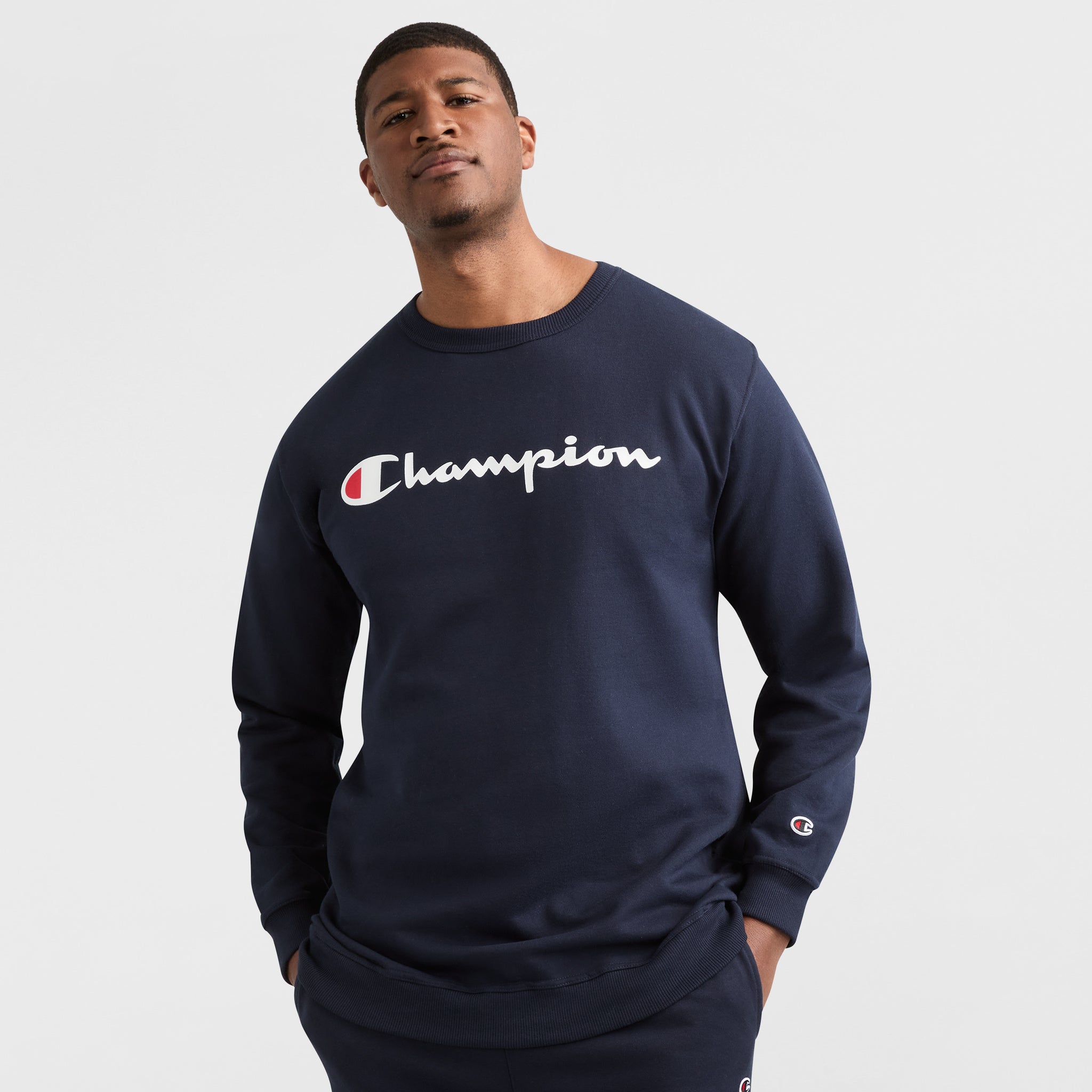 Men's Big & Tall Crewneck Sweatshirt with Script Logo | Powerblend Fleece