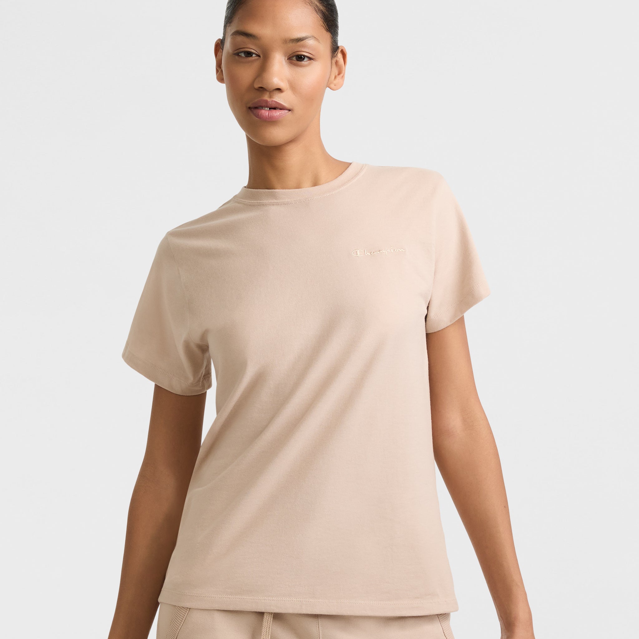 Classic Cotton T-Shirt with Chest Script | Women's Essential Tee