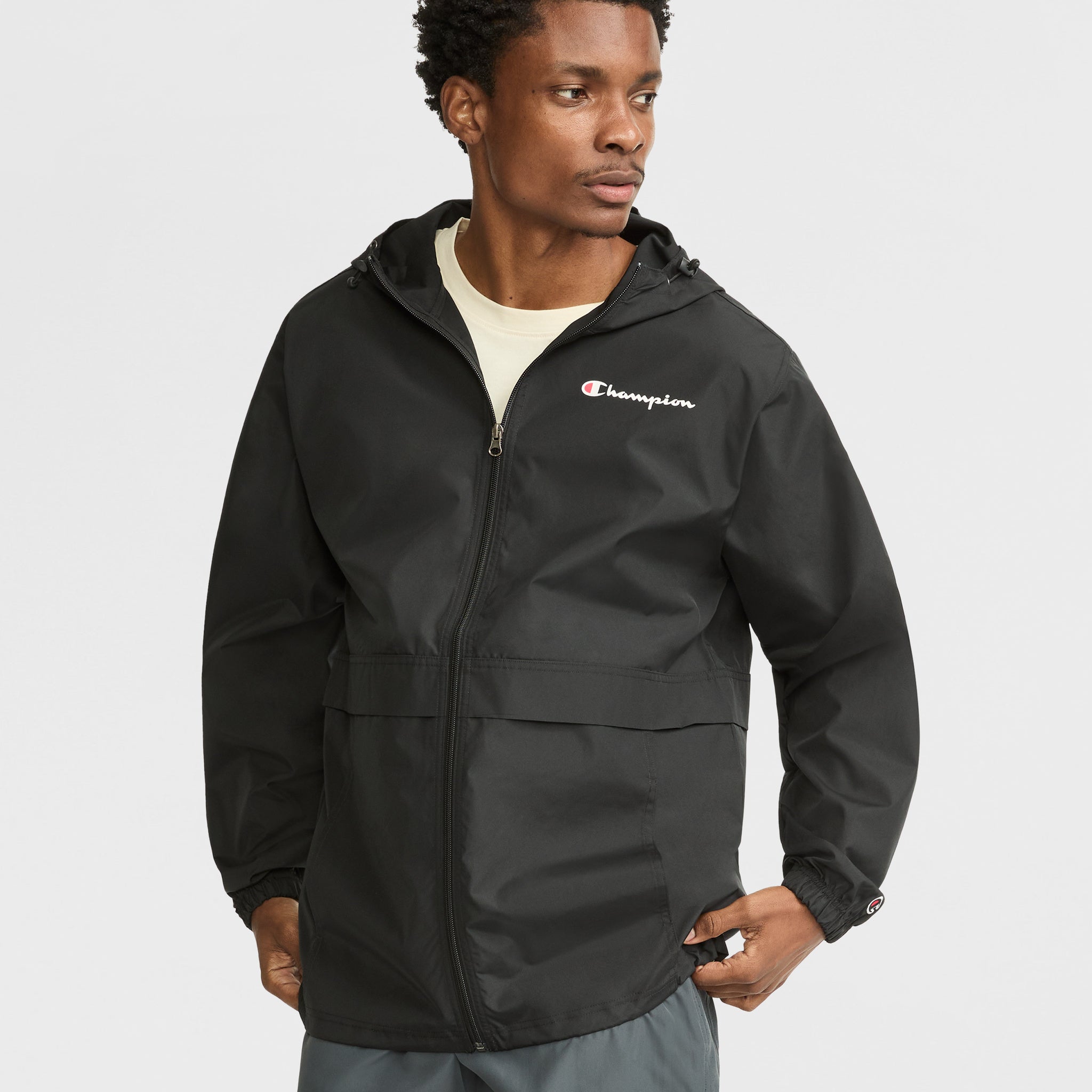 Windproof Water-Resistant Men's Rain Jacket with Hood | Champion