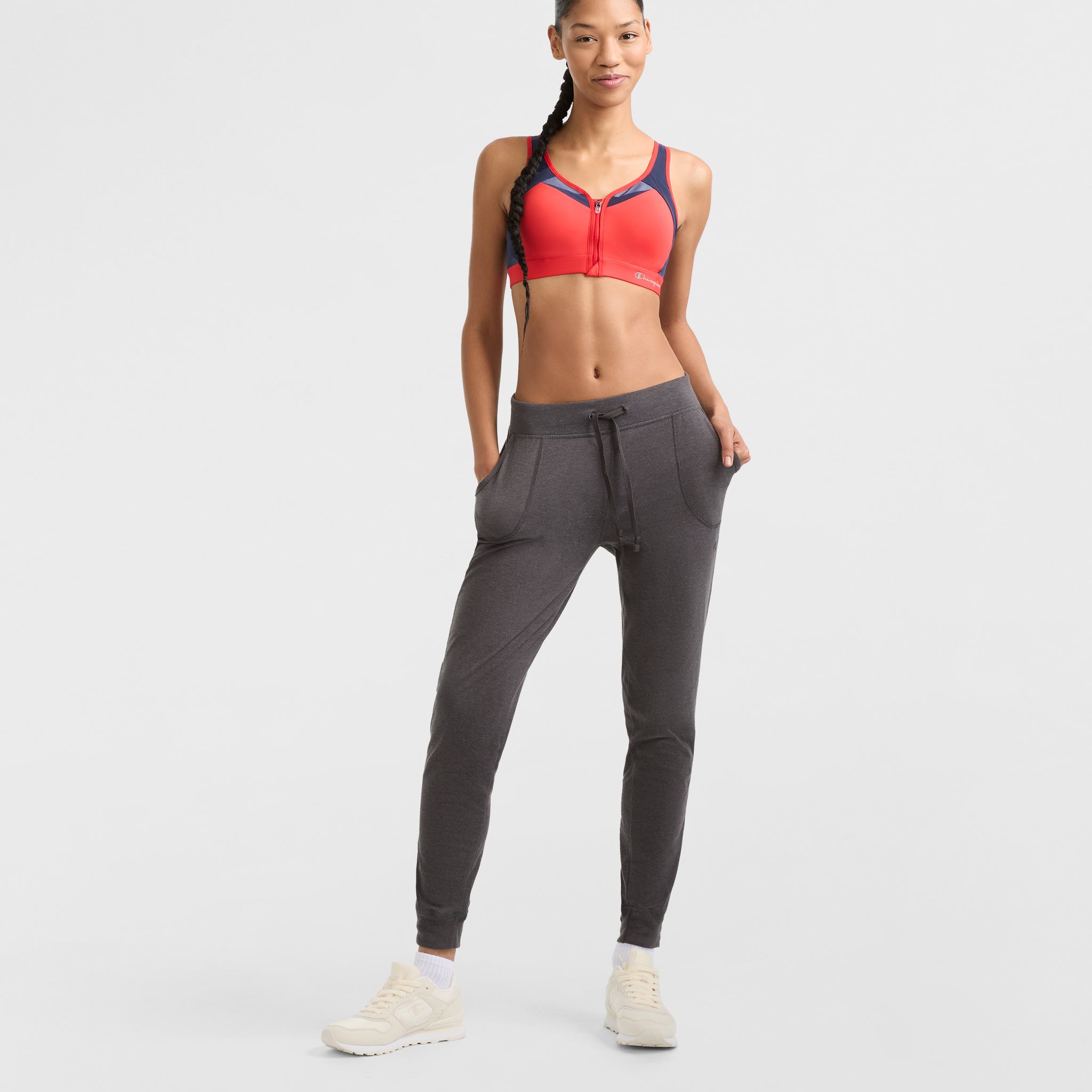 Wirefree Motion Control Sports Bra with Front Zip | Script Logo