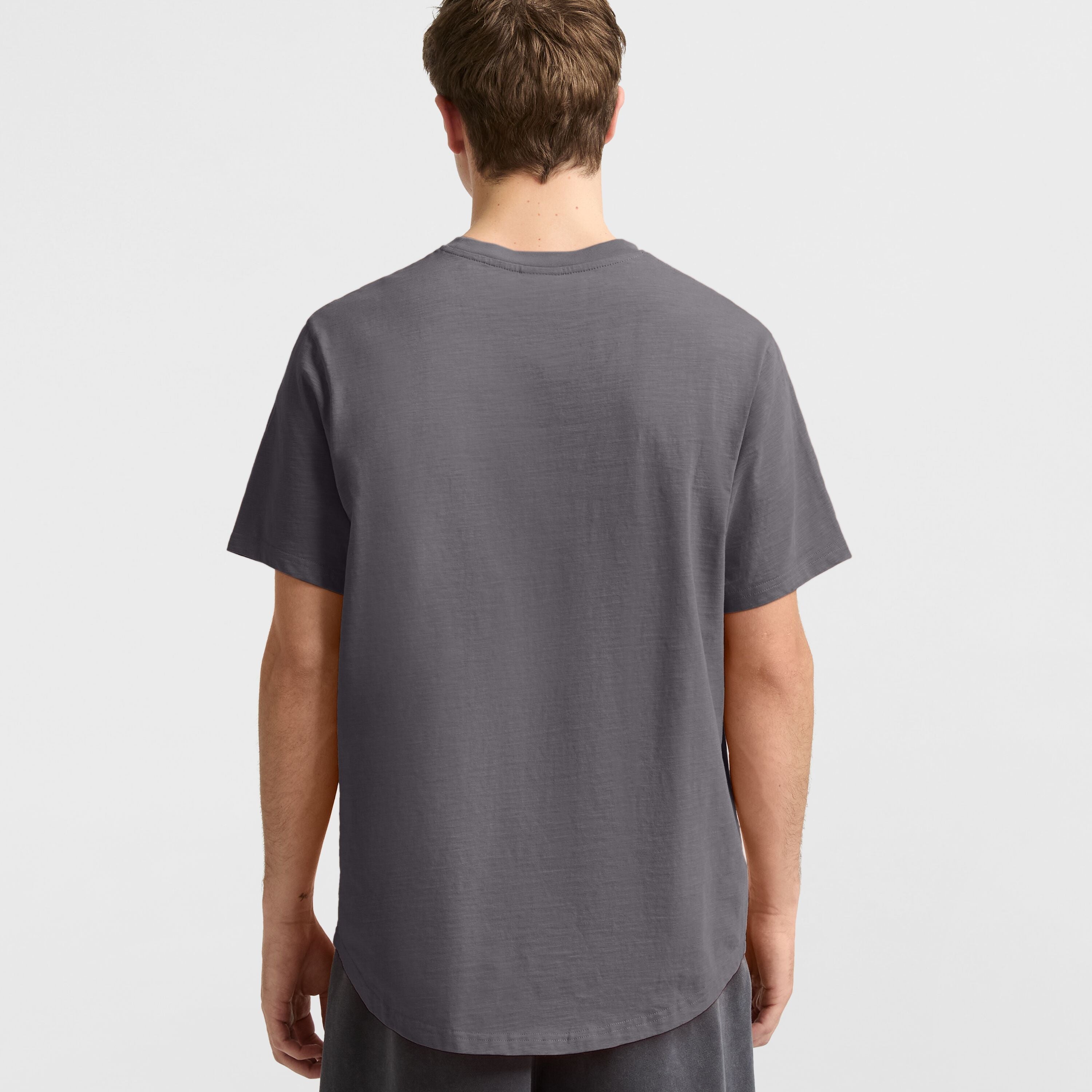 Curved Hem Slub Cotton T-Shirt with Embroidered Script | Effortless Sporty Tee