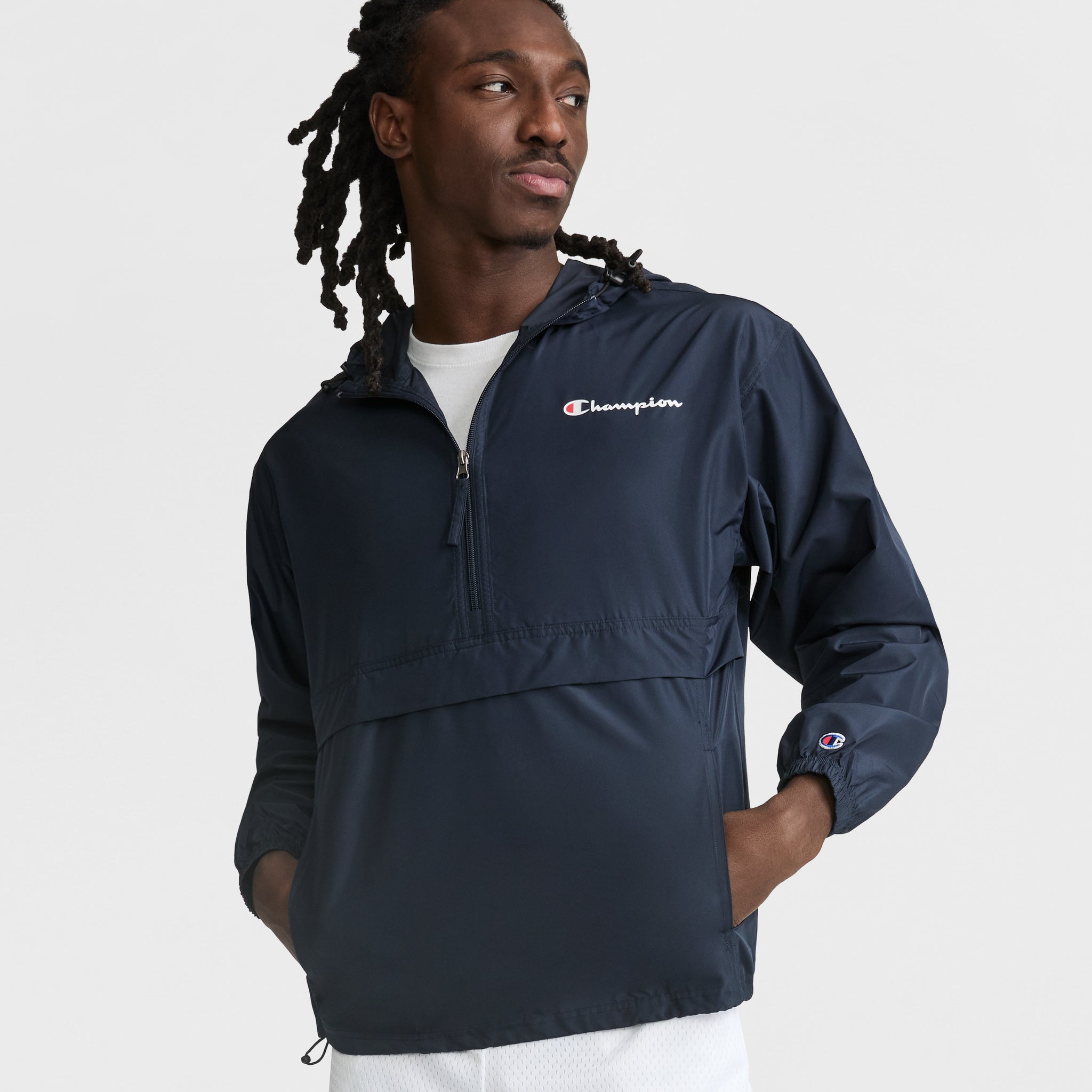 Windproof Packable Jacket with Hood for Outdoor Adventures | Stadium Script Logo