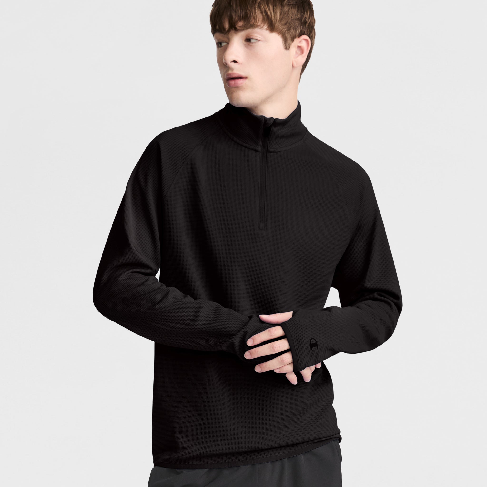 Men's 1/4 Zip Waffle Knit Pullover with Reflective Logo | C-VPR Sport