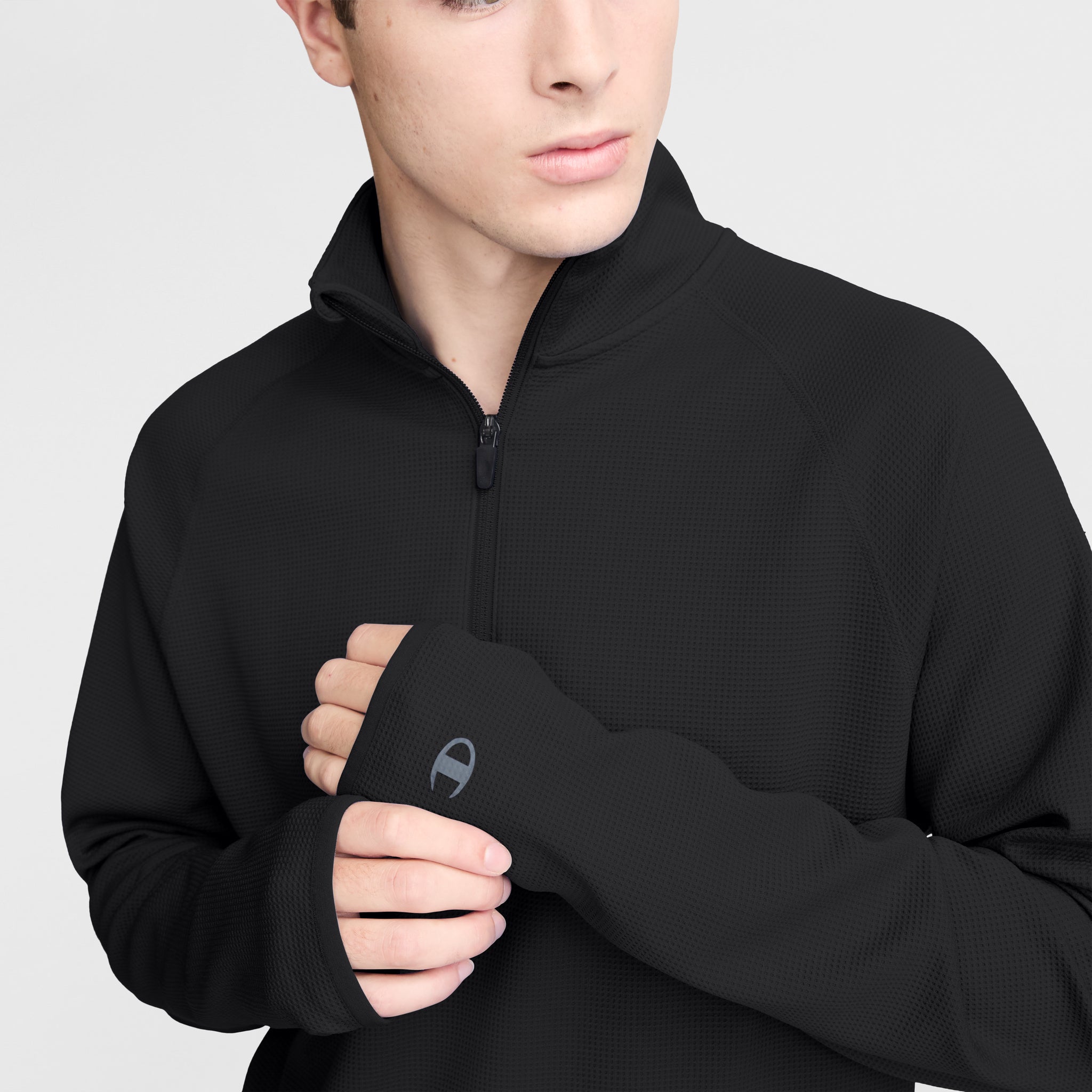 Men's 1/4 Zip Waffle Knit Pullover with Reflective Logo | C-VPR Sport