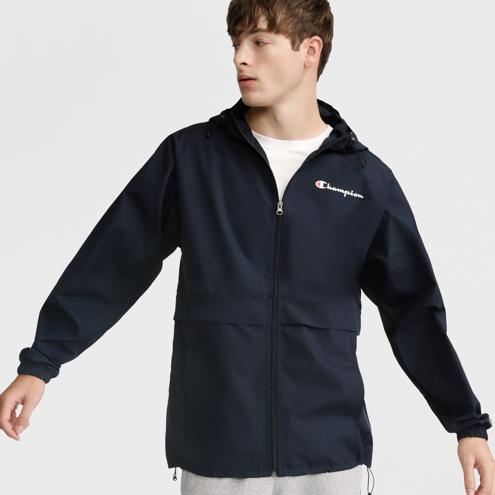 Windproof Water-Resistant Men's Rain Jacket with Hood | Champion