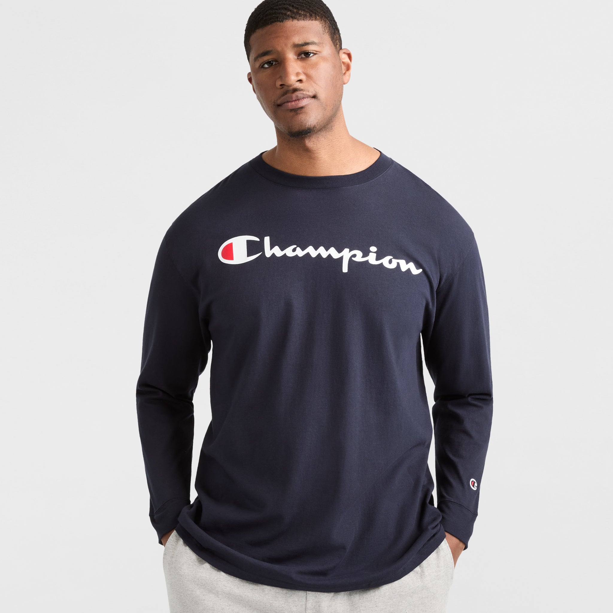 Men's Big & Tall Long-Sleeve Graphic T-Shirt with Script Logo | Classic Cotton Tee