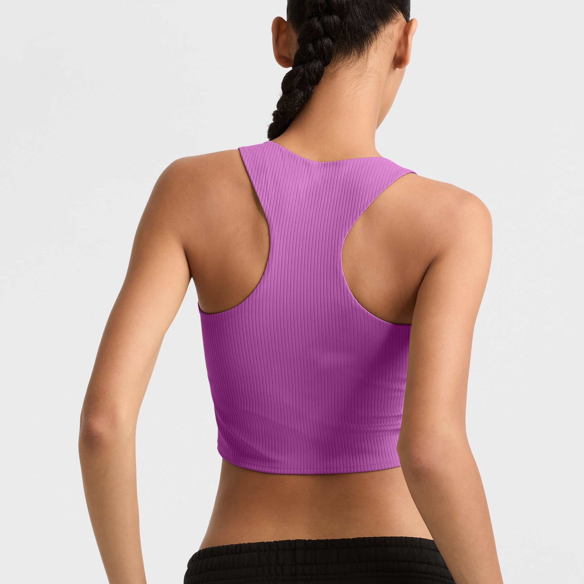 Ribbed Cropped Tank Top with Shelf Bra for Yoga & Pilates | C Logo