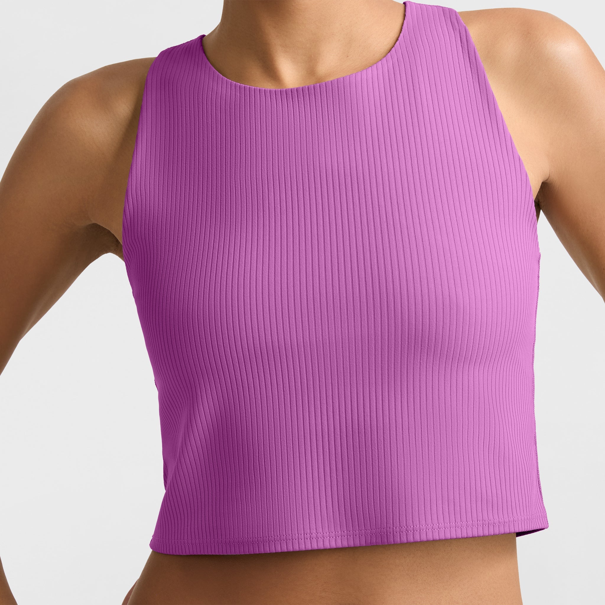Ribbed Cropped Tank Top with Shelf Bra for Yoga & Pilates | C Logo