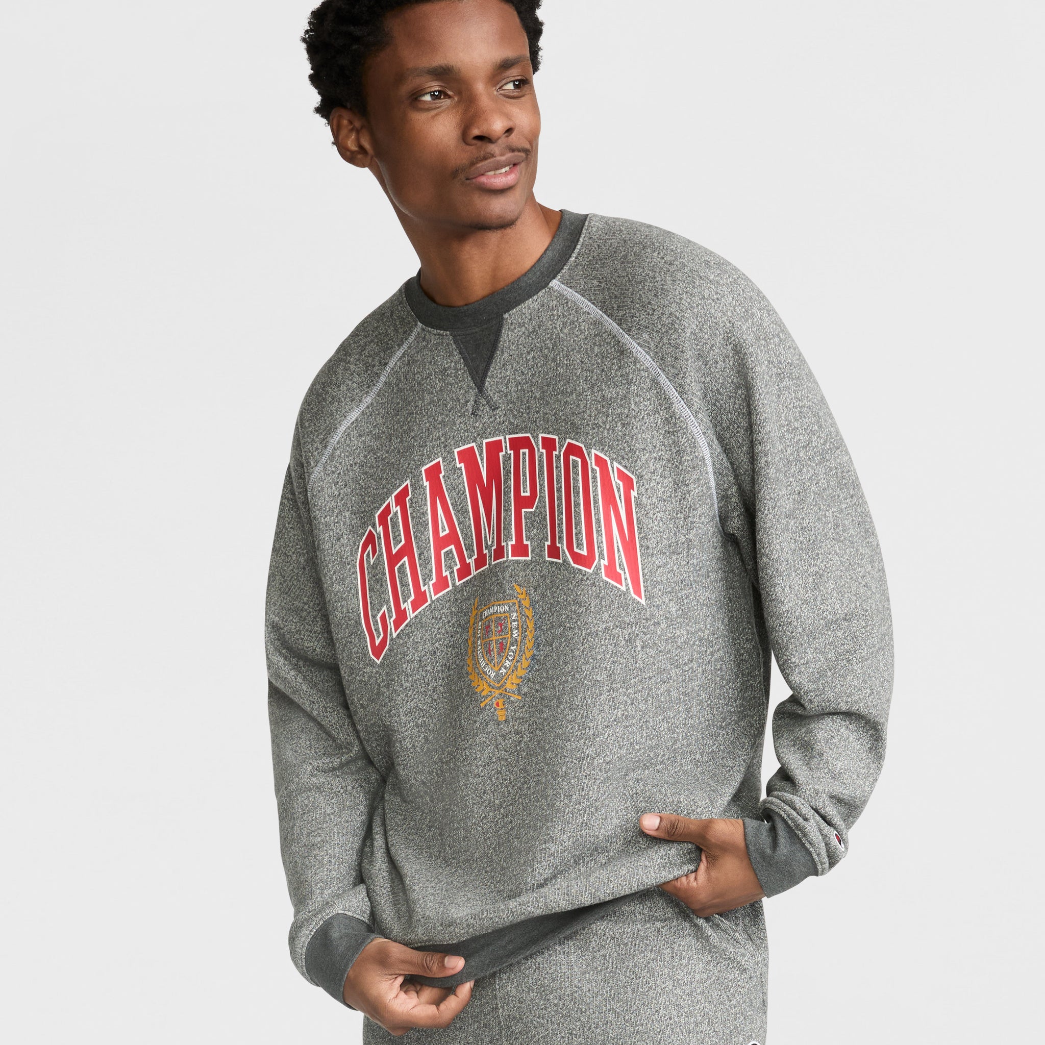 Vintage Champion Crewneck Sweatshirt with Collegiate Crest | Soft Blend