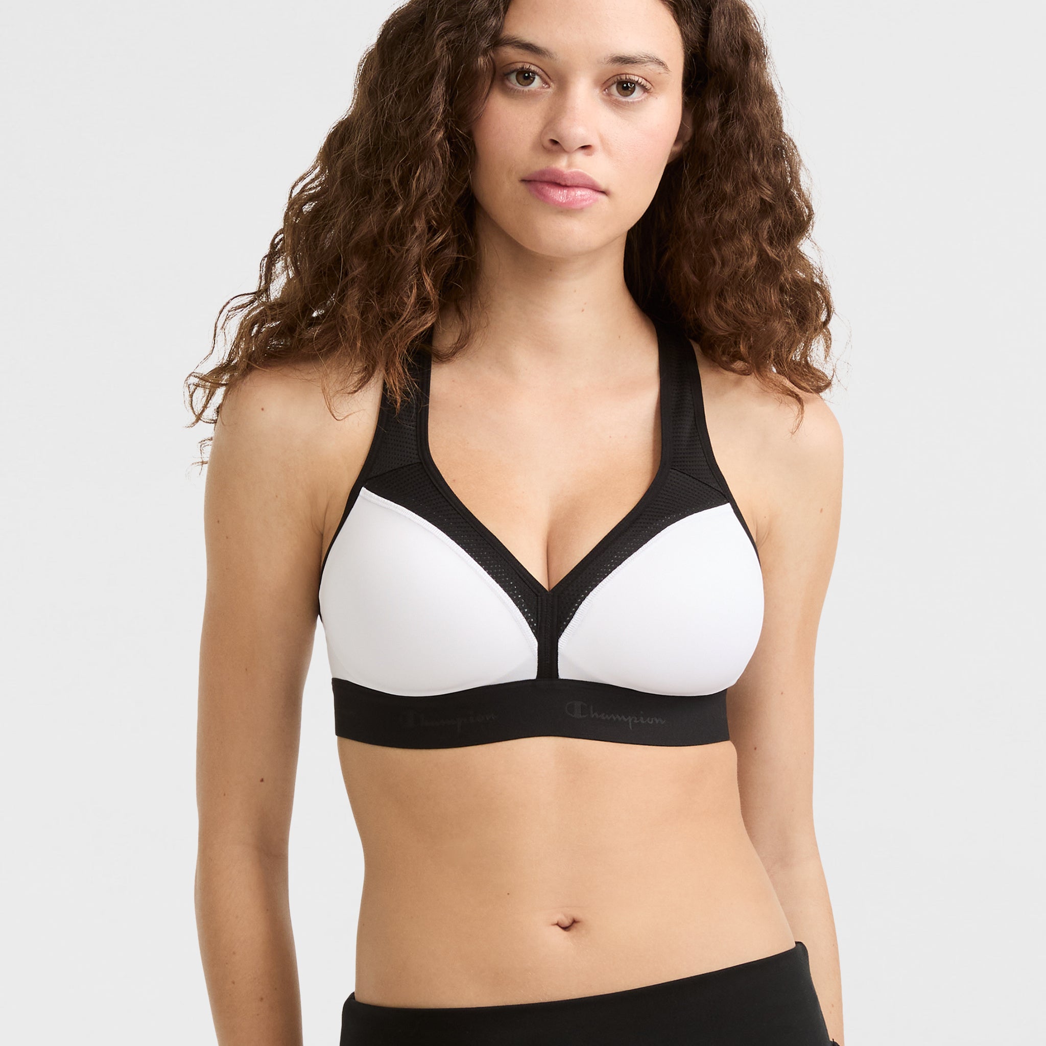 Curvy Racerback Sports Bra for Women with Molded Cups & Moisture-Wicking | C Logo