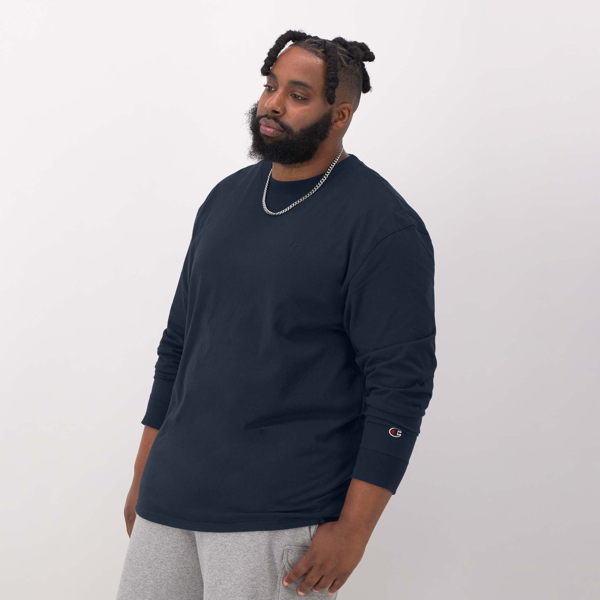 Men's Big & Tall Long-Sleeve T-Shirt with Embroidered Logo | Champion