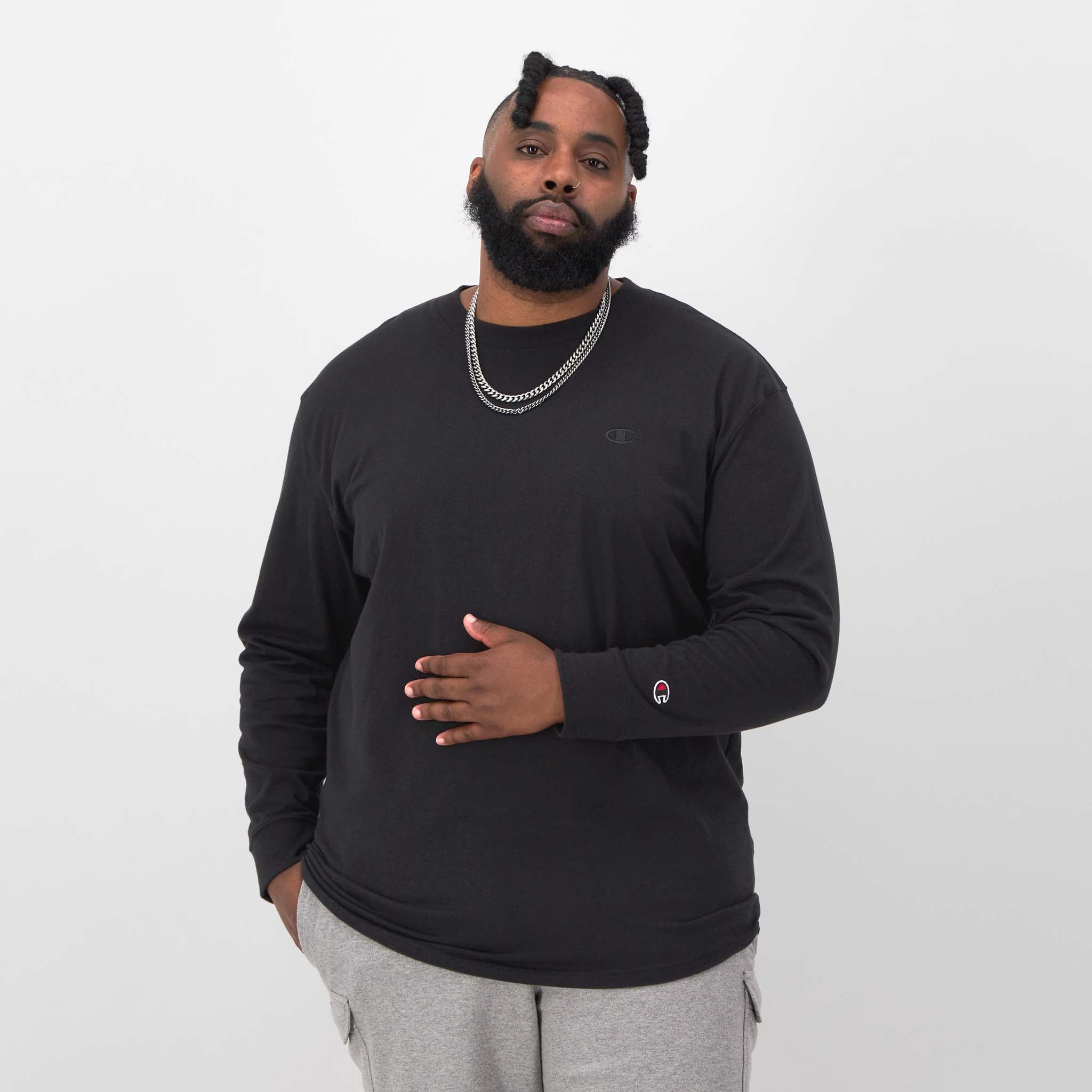 Men's Big & Tall Long-Sleeve T-Shirt with Embroidered Logo | Champion