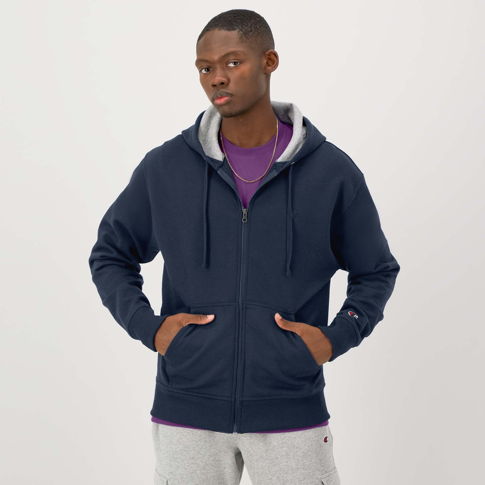 Men's Powerblend Zip-Up Hoodie with Fleece Lining | Champion
