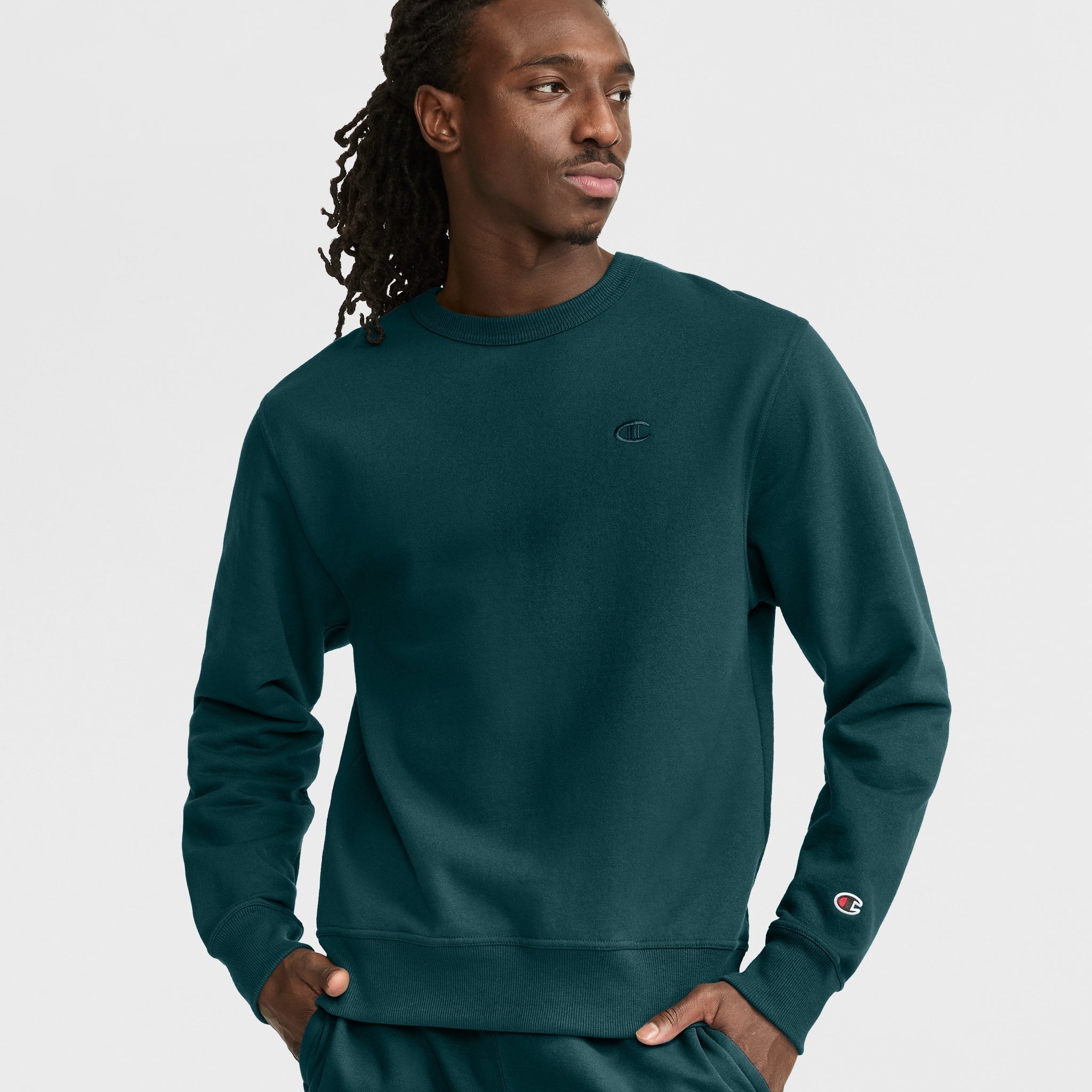 Men's Powerblend Fleece Crewneck Sweatshirt with C Logo | Champion