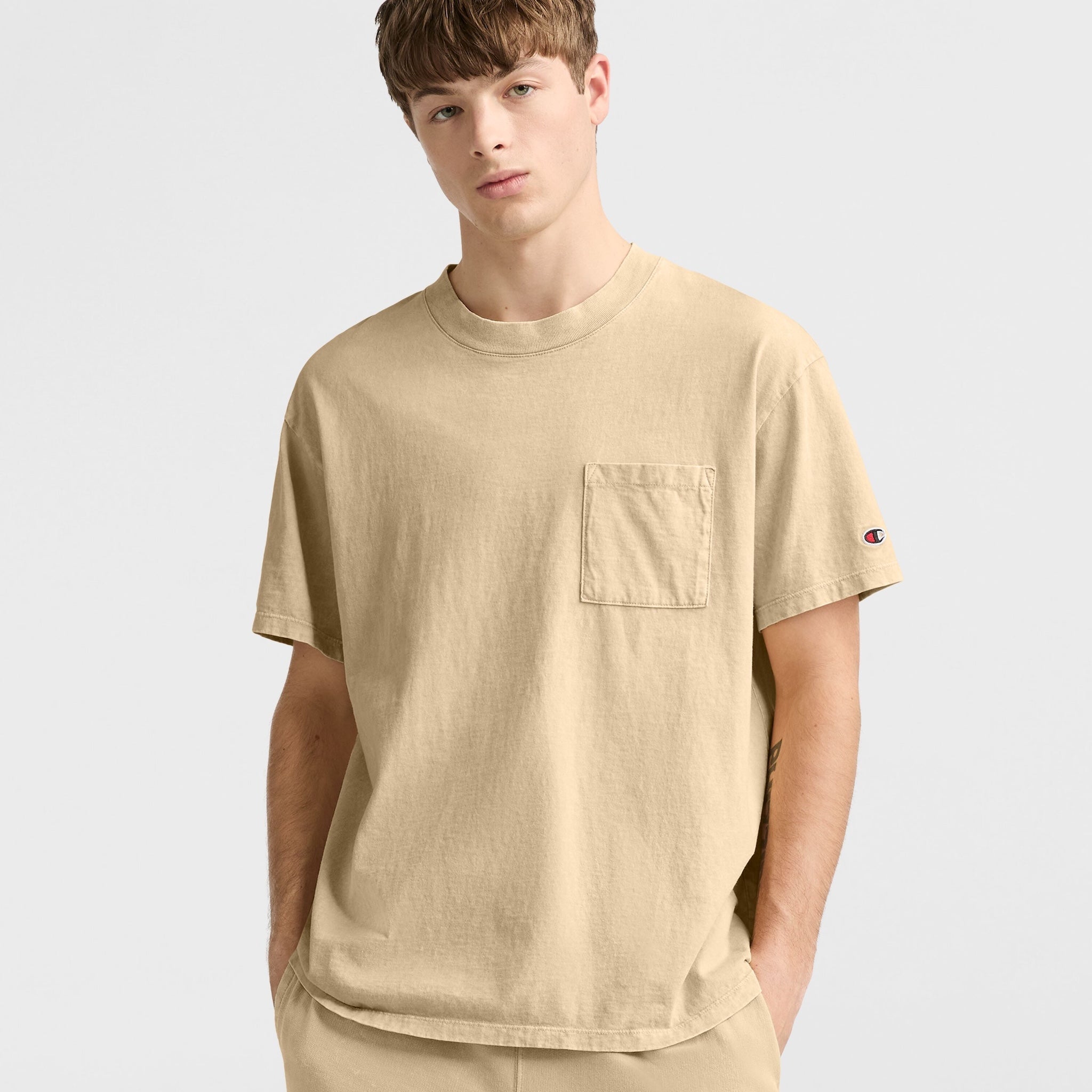 Vintage Wash Men's Pocket T-Shirt with Droptail & Side Slits | Champion